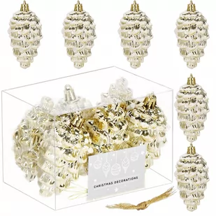 Zawieszki świąteczne szyszki 6 szt. ozdoby choinkowe 9,5 cm bombki złoty brokat - Bombki - miniaturka - grafika 1