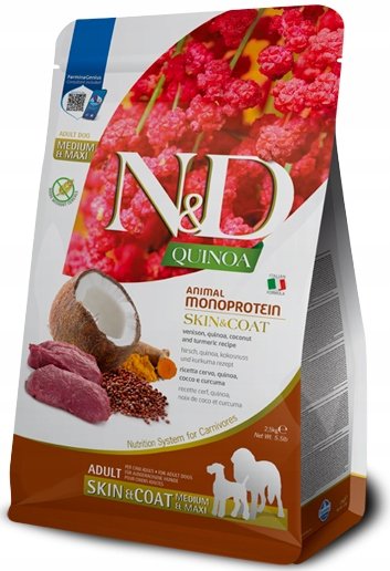 FARMINA N&D Quinoa Dog Adult Medium Maxi Skin and Coat Venison Coconut 2,5 kg dla ras średnich i dużych
