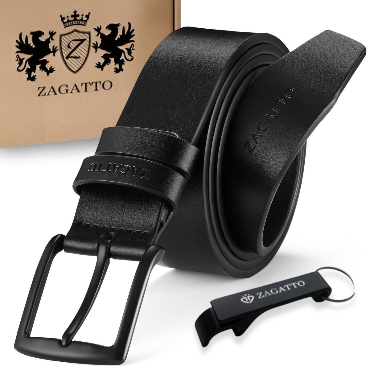 Pasek skórzany męski czarny z czarna klamra do spodni 130 cm skóra ZAGATTO