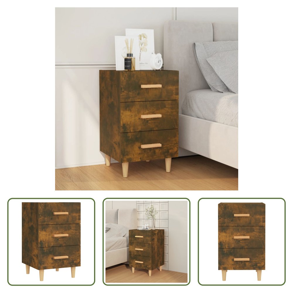 The Living Store szafka nocna dąb wędzony 40x40x66 cm materiał drewnopochodny