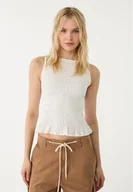 Koszulki i topy damskie - Stradivarius Marszczona koszulka z falbanami Ecru L - miniaturka - grafika 1