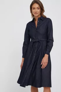 Sukienki - Sisley sukienka jeansowa kolor szary midi rozkloszowana - grafika 1