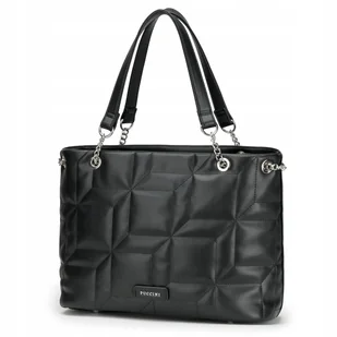 Torebka Damska Czarna Shopper z Przeszyciami Na Ramię PUCCINI BML068S-1 - Torby i wózki na zakupy - miniaturka - grafika 1
