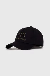 Czapki męskie - Armani Exchange czapka z daszkiem bawełniana kolor czarny z nadrukiem - grafika 1