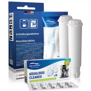 Zestaw Bosch, Filtr Aqualogis AL-TES46 2 szt, Tabletki Odkamieniające - SIEMENS  311864 - 3szt, Tabletki Czyszczące Aqualogis Cleaneo 10 szt. - Akcesoria i części do ekspresów do kawy - miniaturka - grafika 1