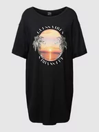 Sukienki - Sukienka T-shirtowa z cekinowym obszyciem - miniaturka - grafika 1