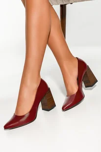 Bordowe czółenka skórzane damskie na ozdobnym klocku PRODUKT POLSKI Casu 2359-277-35 - Czółenka - miniaturka - grafika 1