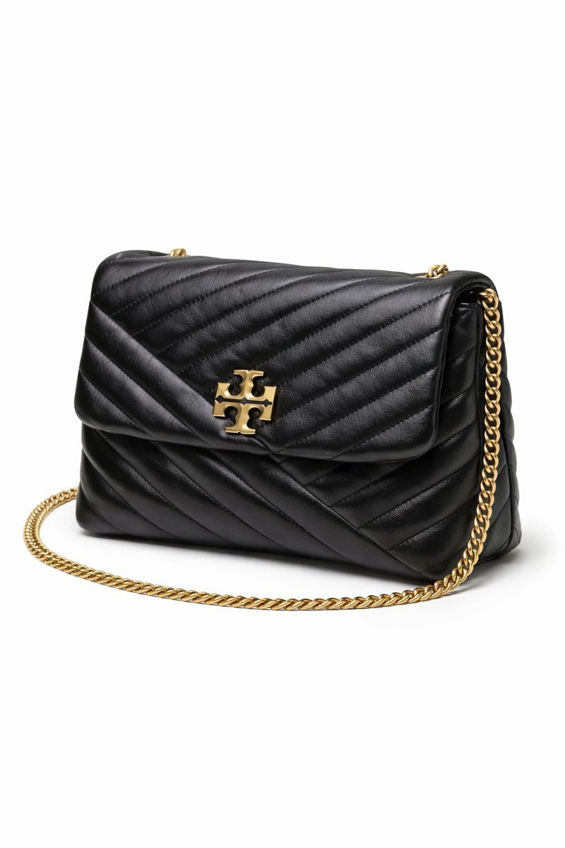 TORY BURCH CZARNA PIKOWANA TOREBKA KLASYCZNA ZE ZŁOTYM LOGO 2I4A