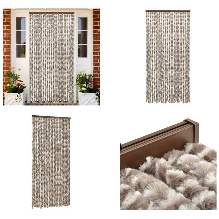 vidaXL Zasłona przeciw owadom szenilowa taupe i biała 100x220 cm - Zasłona przeciw owadom - Zasłony przeciw owadom - Zasłony przeciw owadom - Zasłony przeciw owadom