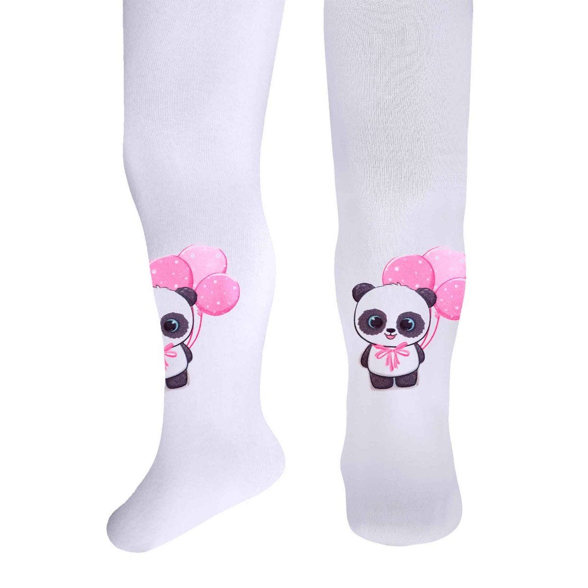 Rajstopy dziecięce milusie mikrofibra białe z kolorowym nadrukiem pandą z balonikami, białe, Milusie