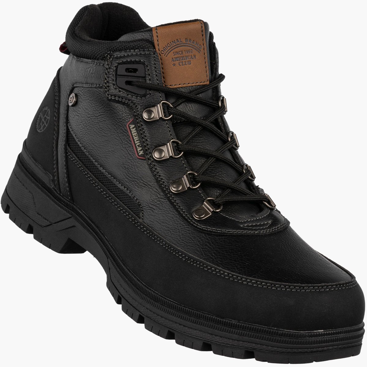 Trzewiki Męskie Ekoskóra Buty Ocieplane Za Kostkę Zimowe Czarne American Club RH140/24 Czarny 46