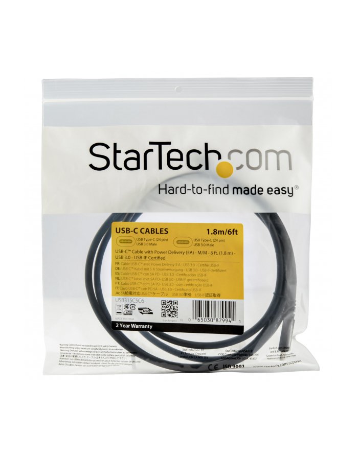 StarTech USB315C5C6 .com kabel USB 1,8 m USB 3.2 Gen 1 3.1 Gen 1 USB C Czarny
