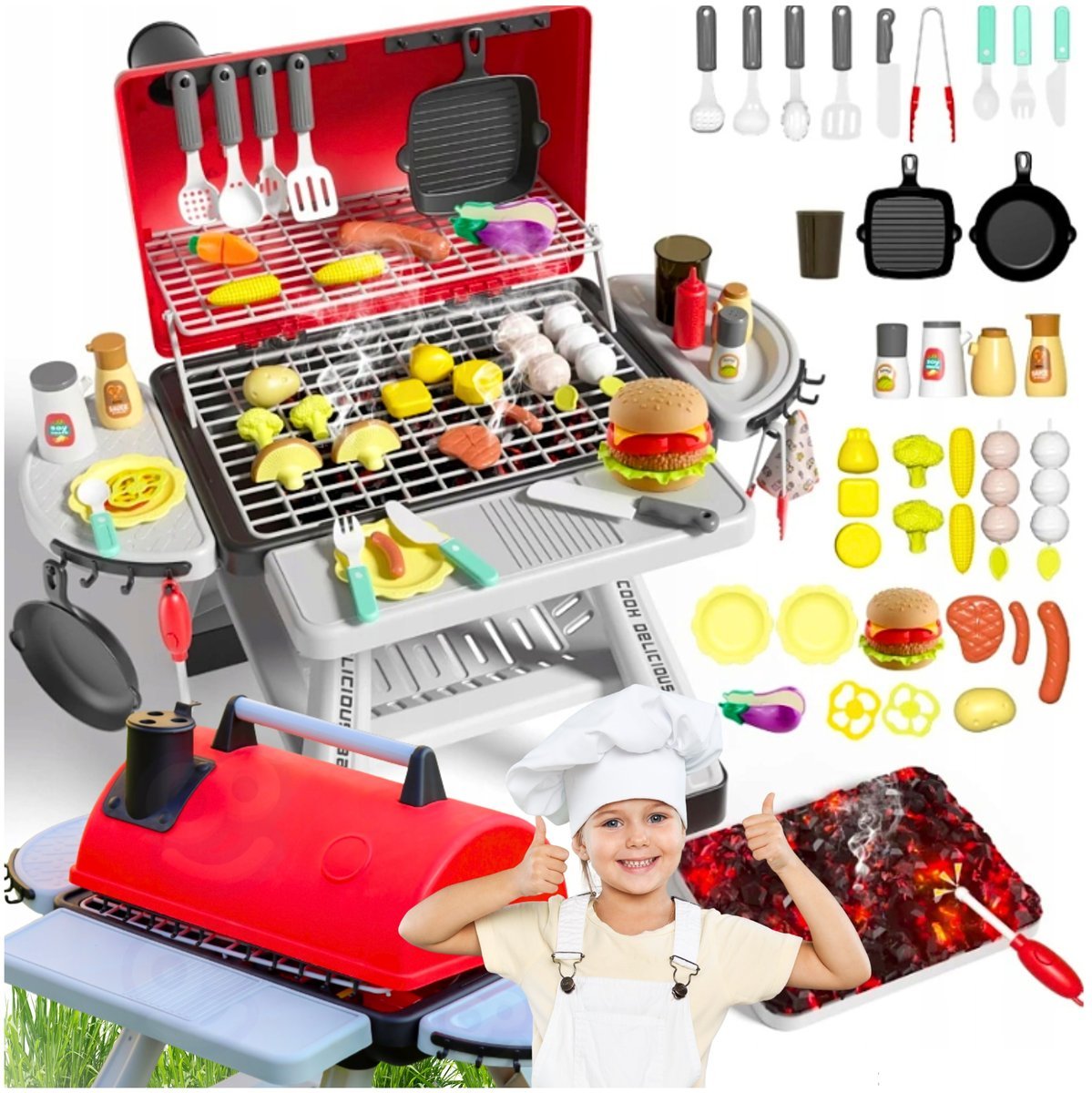 INTERAKTYWNY GRILL BARBECUE ZESTAW DO GRILLOWANIA EFEKT PARY ŚWIATŁA LED 3+