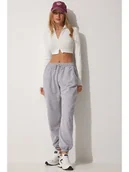 Spodnie sportowe damskie - Happiness Istanbul Spodnie dresowe w kolorze jasnoszarym - miniaturka - grafika 1