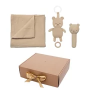 Koce i narzuty dla dzieci - Kocyk, pozytywka i grzechotka- zestaw upominkowy beżowy miś Jabadabado - miniaturka - grafika 1