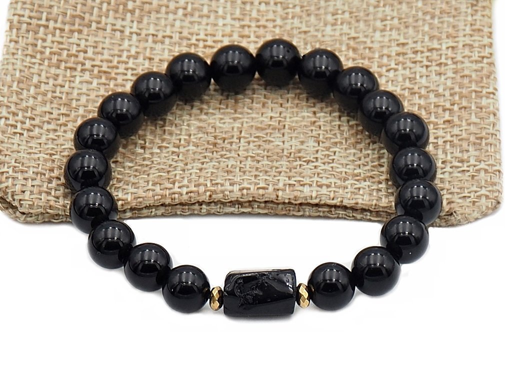 Bransoletka na gumce kamień turmalin onyks