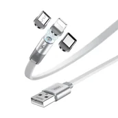Kable USB - REMAX Flag magnetyczny kabel USB + zestaw końcówek Lightning / USB Typ C/ Micro USB 2.1A 1m biały (RC-169th) - miniaturka - grafika 1