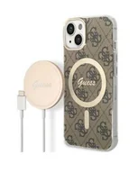 Etui i futerały do telefonów - Etui do iPhone 14 Magsafe i ładowarka Guess Charger 4G Gold Brown - miniaturka - grafika 1
