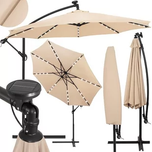 Parasol z oświetleniem LED na taras 300 cm na wysięgniku ogrodowy składany, z korbką ecru - Parasole ogrodowe - miniaturka - grafika 1