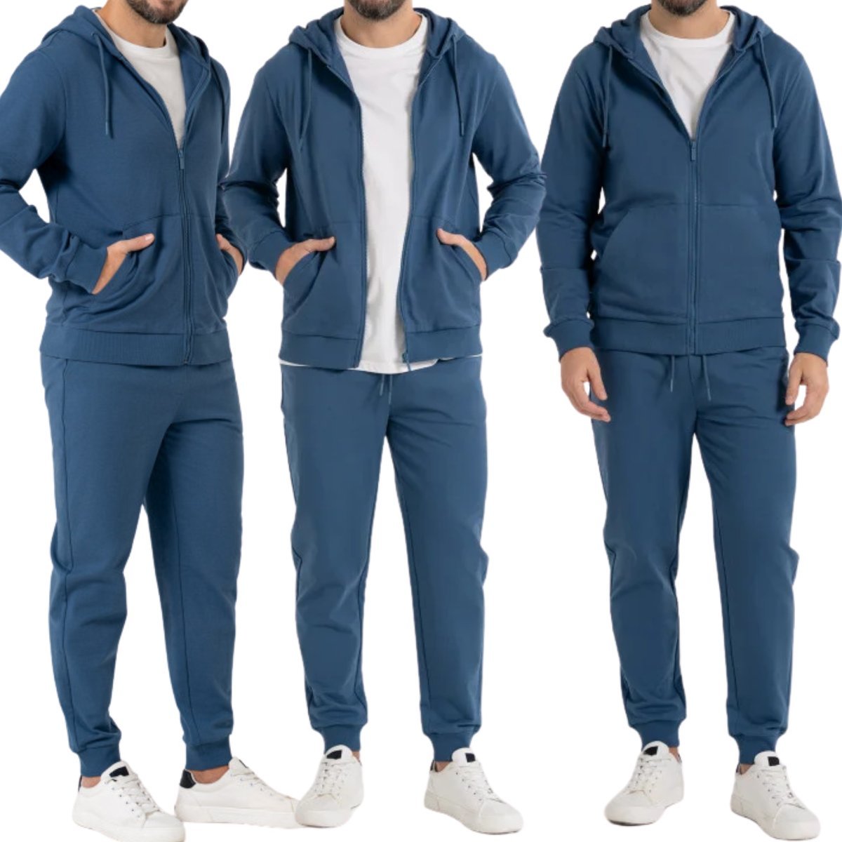 DRES MĘSKI BLUZA ROZPINANA Z KAPTUREM I SPODNIE DRESOWE BAWEŁNA MORAJ XXL BLUE