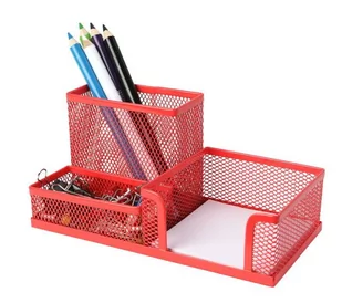 Amos Przybornik Metalowy z Przegródkami Czerwony NET - Przyborniki na biurko - miniaturka - grafika 1