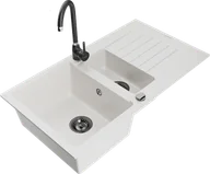 Zlewozmywaki z baterią - Mexen Matias zlewozmywak granitowy 1,5-komorowy z ociekaczem i baterią kuchenną Telma, biały - 6502-20-670200-70 - miniaturka - grafika 1