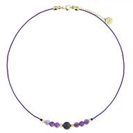 Naszyjniki - Ametyst i turmalin na sznurku naszyjnik zodiakalny Wodnik - Manoki - miniaturka - grafika 1