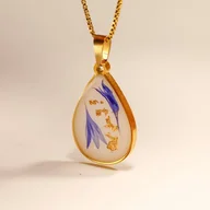 Naszyjniki - Duży złoty naszyjnik łezka chaber płatki złota - miniaturka - grafika 1