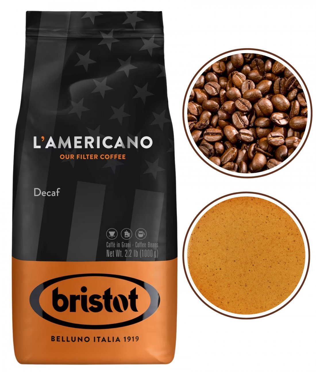 Bristot L'americano Decaf Filtro Kawa bezkofeinowa ziarnista 1kg
