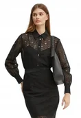 Bluzki damskie - KARL LAGERFELD CZARNA BLUZKA Z KORONKI Z KOŁNIERZYKIEM 34 I1D - miniaturka - grafika 1