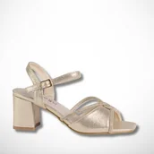 Półbuty damskie - Sandały damskie obcas GOODIN GD-FL1185 skóra eko złote lekkie r.36 - Goodin - miniaturka - grafika 1