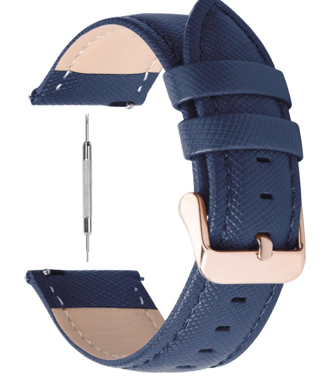 Pasek Fullmosa Klasyczny ciemnoniebieski 22mm różowe złoto klamra