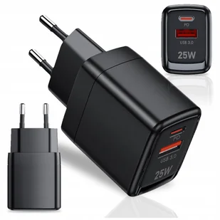 Ładowarka Sieciowa Kostka 2 Wejścia Usb + Typ-C Usb-C Do Telefonu 25W Czarn - Ładowarki do telefonów - miniaturka - grafika 1