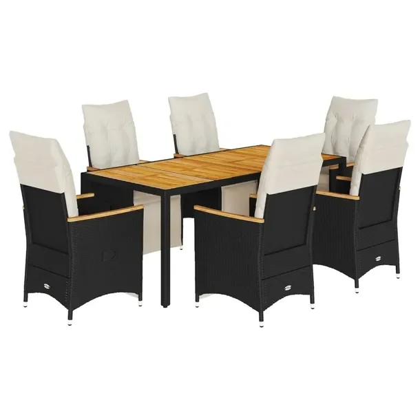 Zestaw Bistro Ogrodowy z Rattanu PE Czarny, Stół 190x90x75 cm, 6 Krzeseł