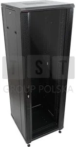 Szafa serwerowa 27U 600x1000, drzwi przednie szklane, drzwi tylne stalowe perforowane, zamek, 4 belki nośne, 4 regulowane stopki, do samodzielnego montażu, kolor czarny Q-LANTEC null - Szafy rack - miniaturka - grafika 1