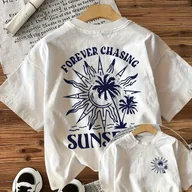 Bluzki damskie - TEMU Koszulka Plażowa Vintage dla Kobiet - Biała Retro Koszulka Nadmorska z Grafiką "Forever Sunshine" - Miękki i Lekki Top na Letnie Stylizacje, - miniaturka - grafika 1
