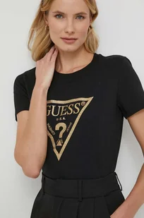 Guess t-shirt damski kolor czarny - Koszulki sportowe damskie - miniaturka - grafika 1