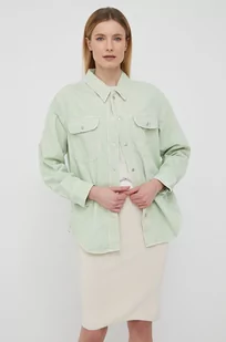 Calvin Klein koszula jeansowa damska kolor zielony relaxed z kołnierzykiem klasycznym - Koszule damskie - miniaturka - grafika 1