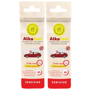 AlkoTest, jednorazowy atestowany test na obecność alkoholu w wydychanym powietrzu, 2 sztuki - Testy ciążowe i diagnostyczne AlkoTest, jednorazowy atestowany test na obecność alkoholu w wydychanym powietrzu, 2 sztuki - Testy ciążowe i diagnostyczne - miniaturka - grafika 1