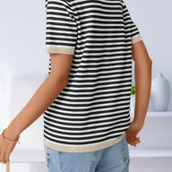 Swetry damskie - TEMU Sweter damski w czarno-niebieskie paski poziome - Elegancka bluzka z kieszenią na pierś, pranie maszynowe, casual i formalne stylizacje - - miniaturka - grafika 1