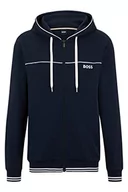 Bluzy męskie - BOSS Męska bluza z kapturem Core Hooded Jacket z zamkiem błyskawicznym, lamówkami i haftowanym logo, granatowy, M - miniaturka - grafika 1