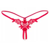 Majtki damskie - Stringi damskie czerwone paseczki z rozcięciem perełka - S/M - miniaturka - grafika 1