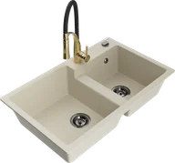 Zlewozmywaki z baterią - Mexen Tomas zlewozmywak granitowy 2-komorowy z baterią kuchenną Aster, beżowy - 6516-69-73450-57-B - miniaturka - grafika 1