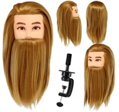 Główki treningowe - Główka treningowa męska z brodą Mark blond, włos termiczny + uchwyt, fryzjerska do czesania, głowa do ćwiczeń - miniaturka - grafika 1