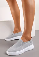 Trampki damskie - Szare Wsuwane Tenisówki na Grubszej Podeszwie z Perforacją Krinesa - miniaturka - grafika 1