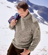 Swetry męskie - Trykotowy, melanżowy sweter z golfem Mężczyzna Atlas For Men - Kolor : Beżowy - Rozmiar : 4XL - miniaturka - grafika 1