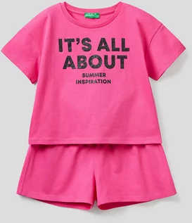 Koszulki dla dziewczynek - Benetton 2-częściowy zestaw w kolorze różowym - grafika 1