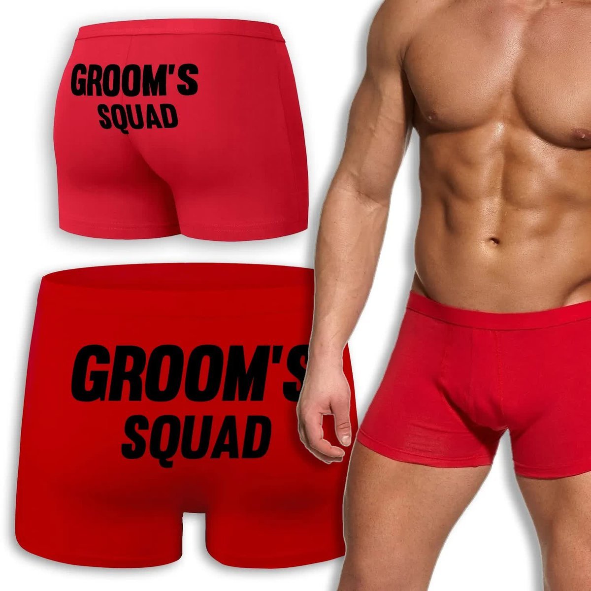 BOKSERKI MĘSKIE Czerwone Prezent Na Wieczór Kawalerski GROOM SQUAD - XL