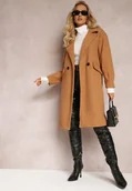 Płaszcze damskie - Brązowy Płaszcz Dwurzędowy Długi Tadde - miniaturka - grafika 1