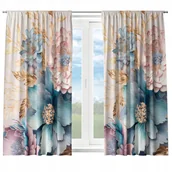 Zasłony - GOTOWE ZASŁONY KRÓTKIE NA ŻABKI TAŚMIE 140X160 ZASŁONA DO KUCHNI KWIATY 143 - miniaturka - grafika 1